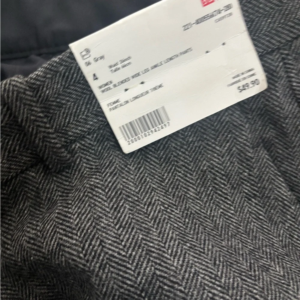 Uniqlo Herringbone Wool Blended Wide Leg Grey Trousers - Picture 5 of 6